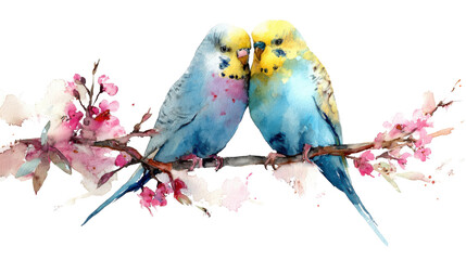 A colourful two bird the branch of love bird on white background 