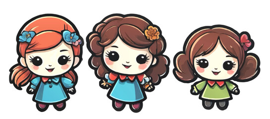 set of three cartoon dolls vector illustration