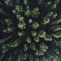 Aerial view of a dense green forest canopy from above