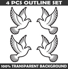 Obraz premium Set of Dove Outline vector illustration isolated On Transparent Background