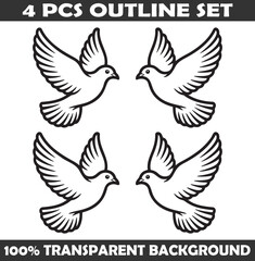 Obraz premium Set of Dove Outline vector illustration isolated On Transparent Background