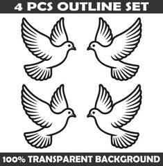 Obraz premium Set of Dove Outline vector illustration isolated On Transparent Background