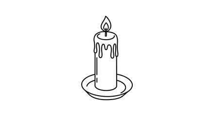A simple black and white line drawing of a lit candle in holder