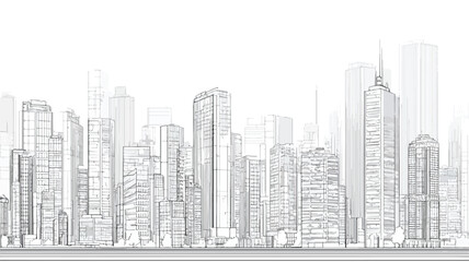 Dynamic Urban Cityscape Line Art Style Background Illustration