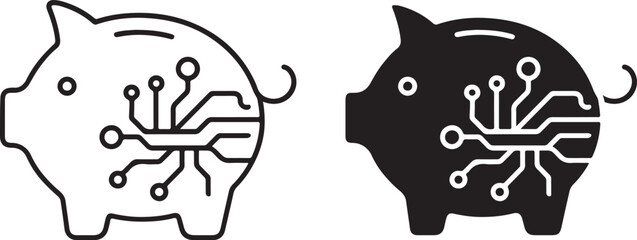 Piggy Bank with Circuit Board Digital Finance Icon