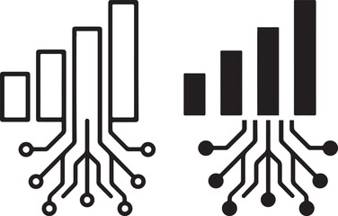 Tech-Driven Bar Chart Icon with Circuit Connections