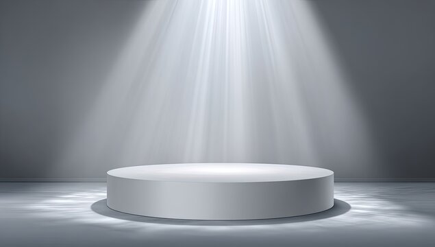 Light-drenched, empty, circular podium