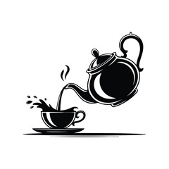 Tea Cup Silhouette Clipart Black Teacup Outline on White Background