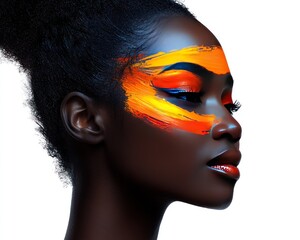 Close-up profile of a woman with vibrant face paint