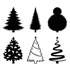 Obraz premium Vector art of collection of assorted christmas tree silhouettes for festive decorations and holiday design elements in vector format