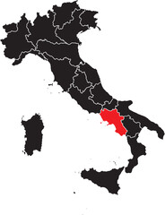 Campania Region Highlighted on Italian Map