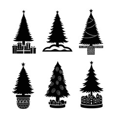Obraz premium Vector art of silhouette collection of christmas trees, showcasing various styles and decorations for festive holiday designs