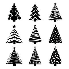 Obraz premium Vector art of silhouette collection of christmas trees, showcasing various styles and decorations for festive holiday designs