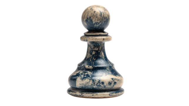 A single chess pawn with faded paint isolated on white background 