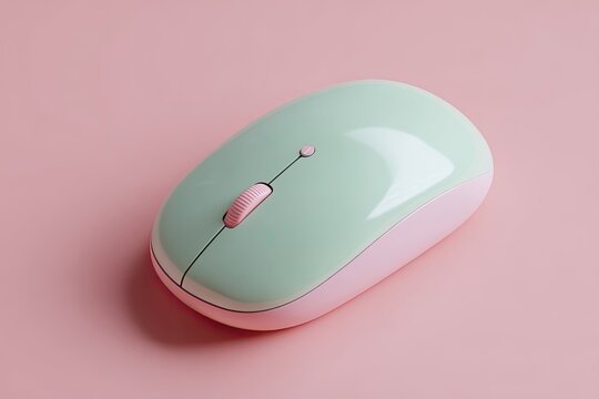 Pastel-colored wireless computer mouse on a pink background (1)