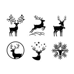 Vector art of collection of festive reindeer silhouettes, perfect for christmas and winter themed designs and decorations