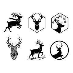Vector art of collection of six deer silhouettes in various poses and designs, , perfect for christmas and winter themed designs