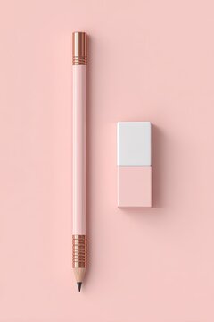 Pastel pink pencil and eraser on a pink surface