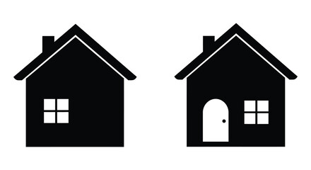 Simple black and white illustration of two identical house shapes