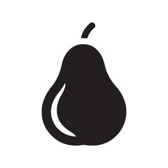 Stylized Black Pear Fruit Icon with Stem on White Background