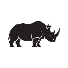 Black Rhinoceros Silhouette Isolated on White Background