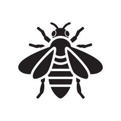 Stylized Black Bee Icon on Clean White Background