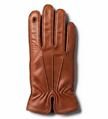 Brown Leather Driving Gloves with Detailed Stitching and Perforated Thumb.