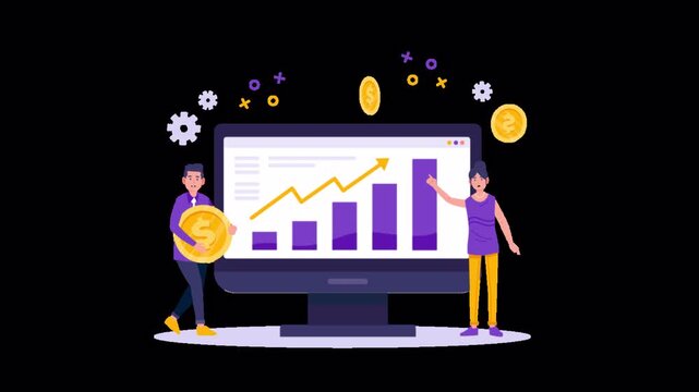 Animated Business Team & Data Graph with Alpha Channel
