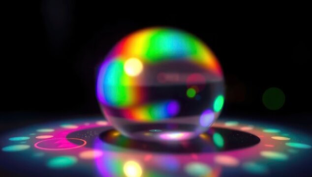 Blurred rainbow refraction overlay effect. Light lens prism effect on black background. Holographic reflection, crystal flare leak shadow overlay. Colorful rainbow disco ball light