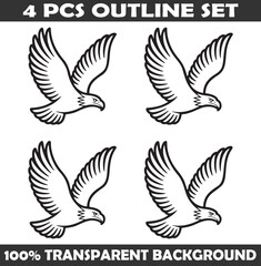 Obraz premium Set of Eagle Outline vector illustration isolated On Transparent Background