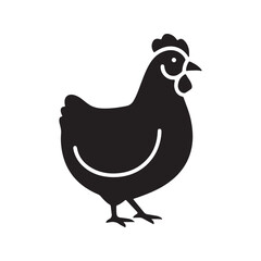 Stylized Black Chicken Silhouette Icon on White Background