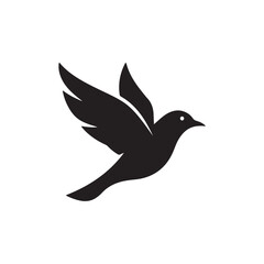 Black Silhouette of a Flying Bird on a White Background