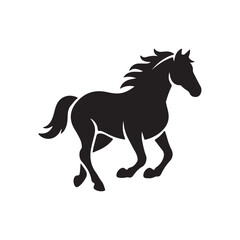 Dynamic Black Horse Silhouette Galloping on White Background