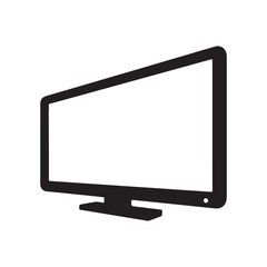 Angled View Black Silhouette of a Modern Flat Screen Television Icon with Stand