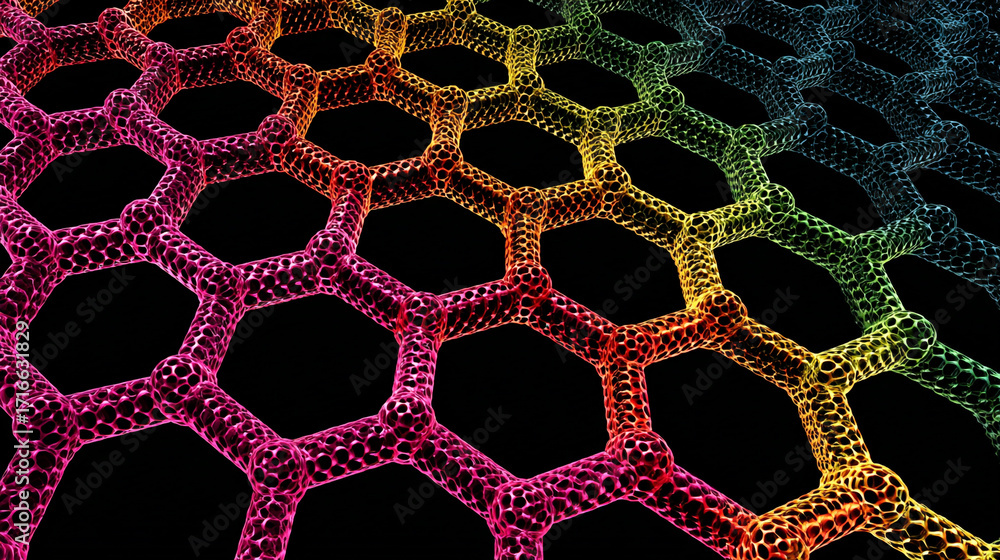 Poster colorful hexagonal lattice structure abstract background science technology nanotechnology design