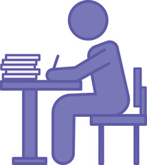 Colored Study Icon. Vector Illustration. Student Sitting at a Desk and Writing. Chair and Books. Teacher and Education Concept