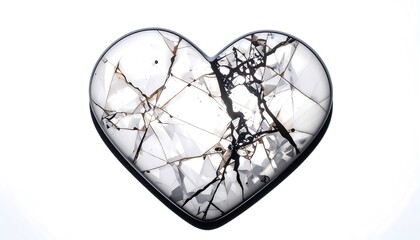 A fractured heart shape, highlighting a shattered form