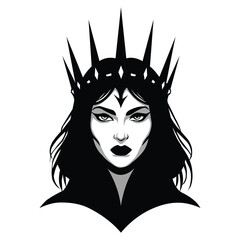 Logo design vector art of dark queen with spiky crown and intense gaze