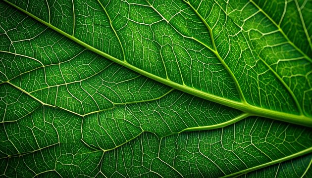 Macro Detail of a Leaf's Vascular System, a Luminous Green Network of Life - Powered by Adobe