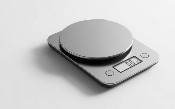 Modern Digital Kitchen Scale with Circular Platform and LCD Display.