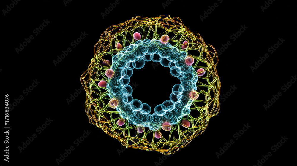 Poster artistic rendering of a virus or cell structure showing its intricate components a detailed view of 