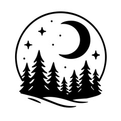 Fototapeta premium Moonlit Forest Icon – Stylized Nighttime Nature Vector
