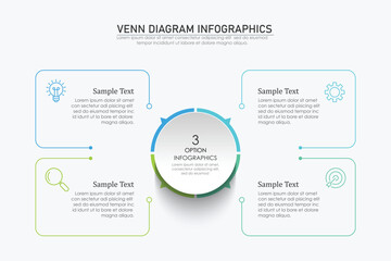 Venn diagram infographic chart template for business 3 parts, options, presentation with venn diagram elements vector illustration.