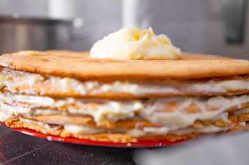 Cake Layers Spread with Cream