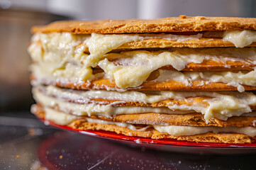 Cake Layers Spread with Cream