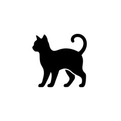 A simple black cat silhouette on a white background, a minimalistic pet illustration