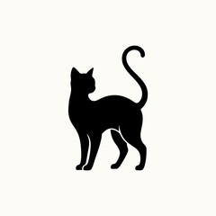 A simple black cat silhouette on a white background, a perfect vector illustration for pet and animal designs