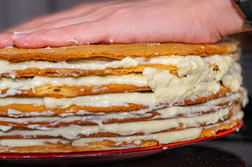 Cake Layers Spread with Cream
