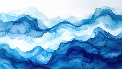 Obraz premium Abstract fluid painting of ocean waves in layered blue tones symbolizing depth mystery creativity ideal for modern design and artistic concepts
