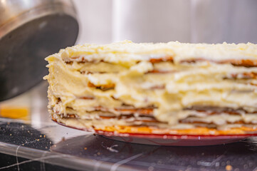 Cake Layers Spread with Cream